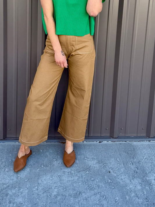 StretchFit Ankle Cropped Pants -Khaki