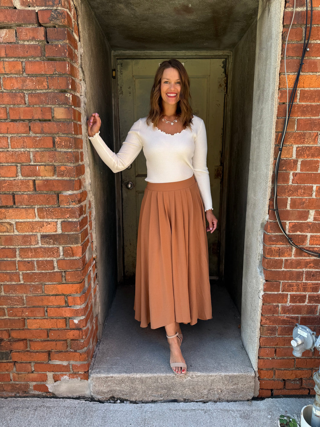 Everflow Box Pleated Midi Skirt
