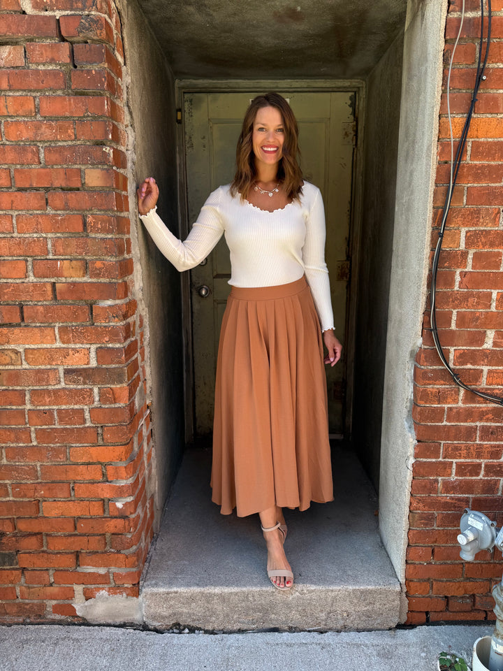 Everflow Box Pleated Midi Skirt