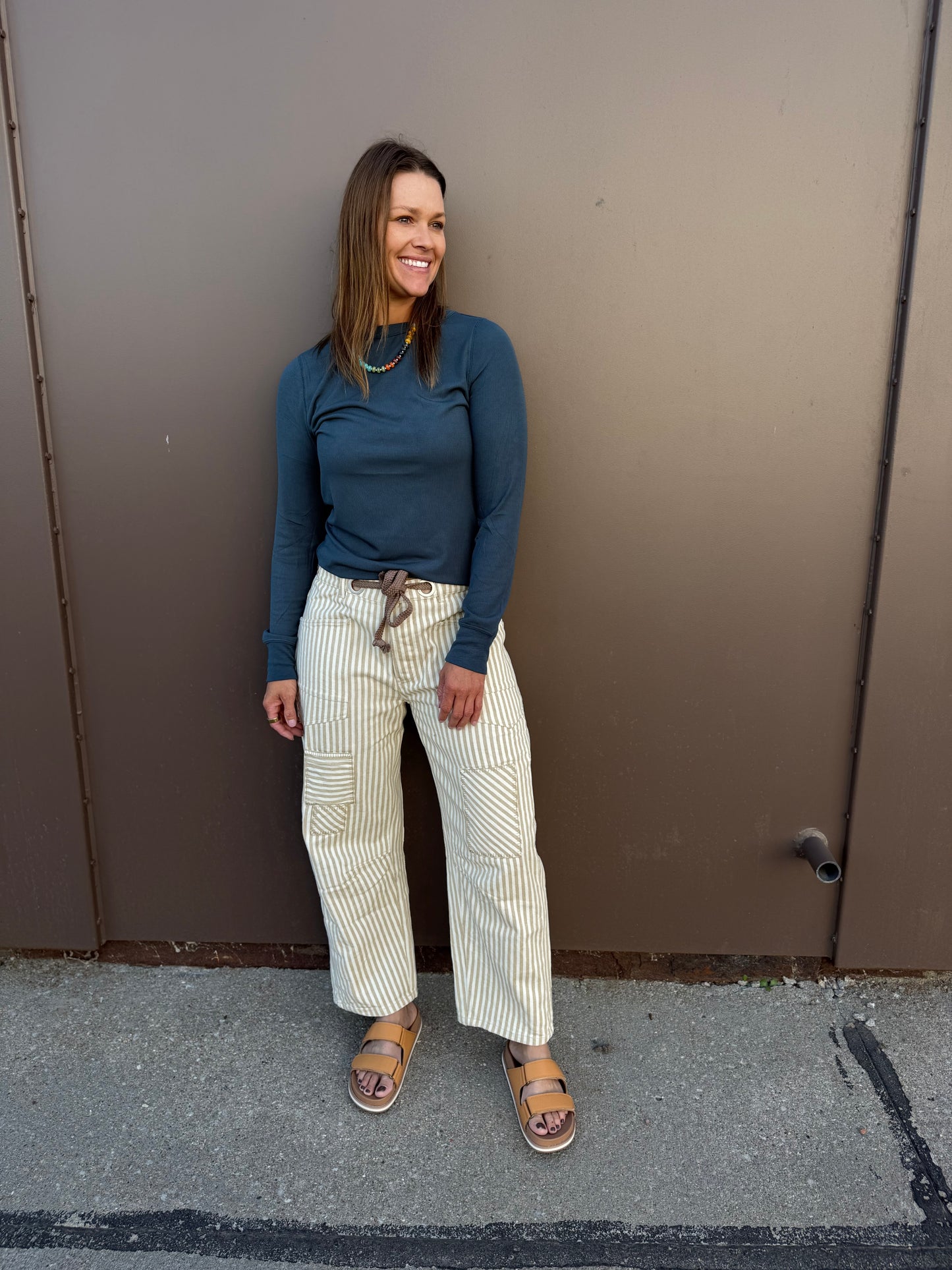 Striped Twill Barrel Pants