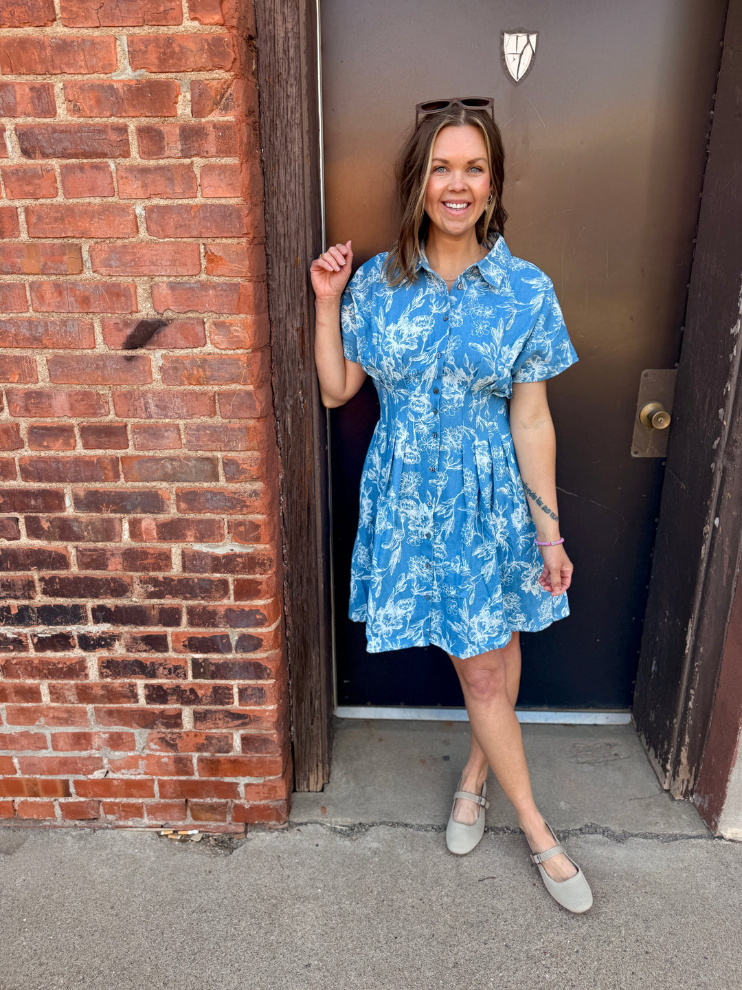 Indigo Garden Pintuck Mini Dress