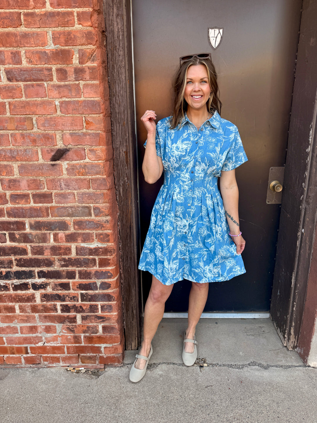 Indigo Garden Pintuck Mini Dress