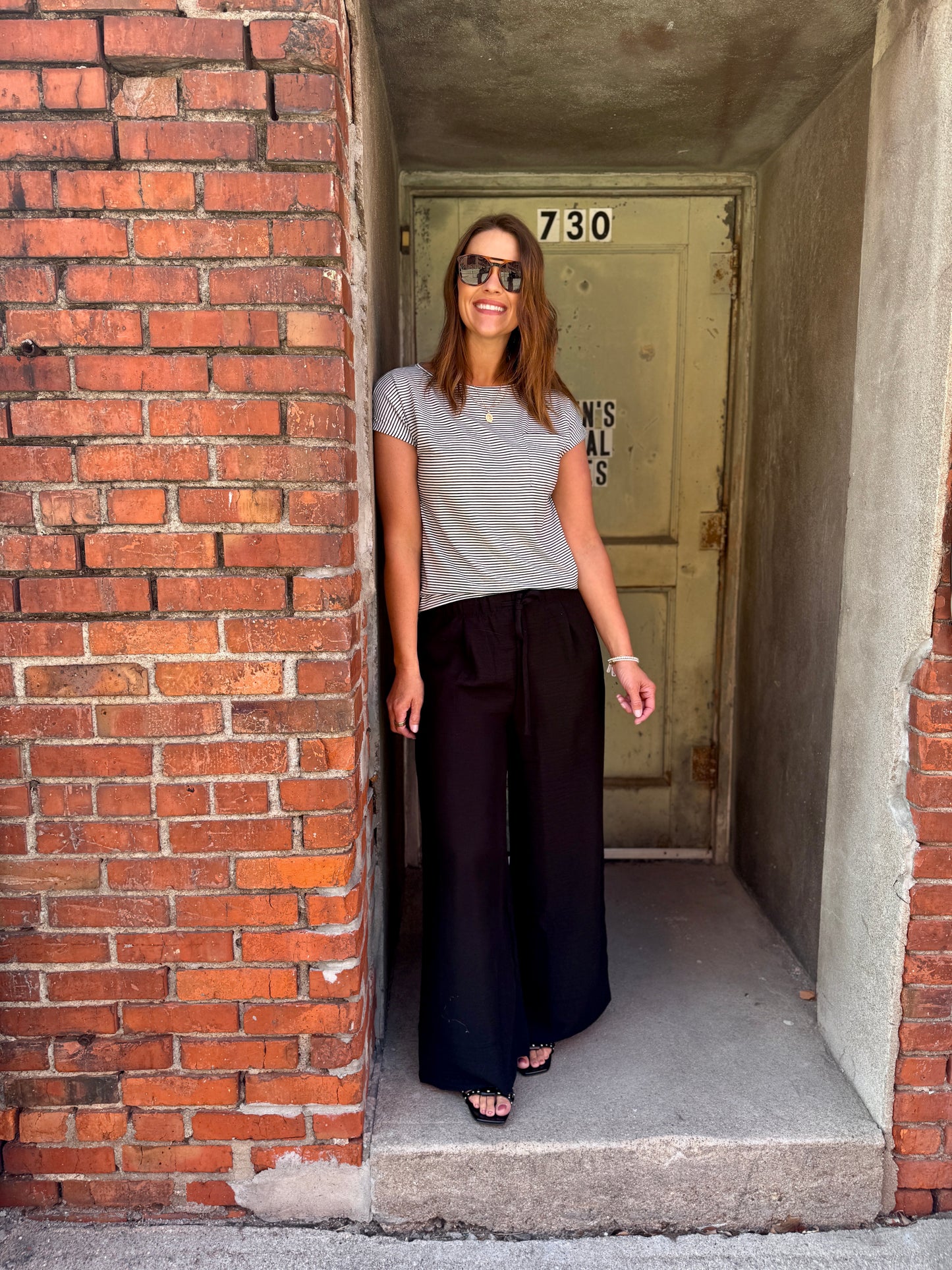 Woven Airflow Drawstring Pants - Black