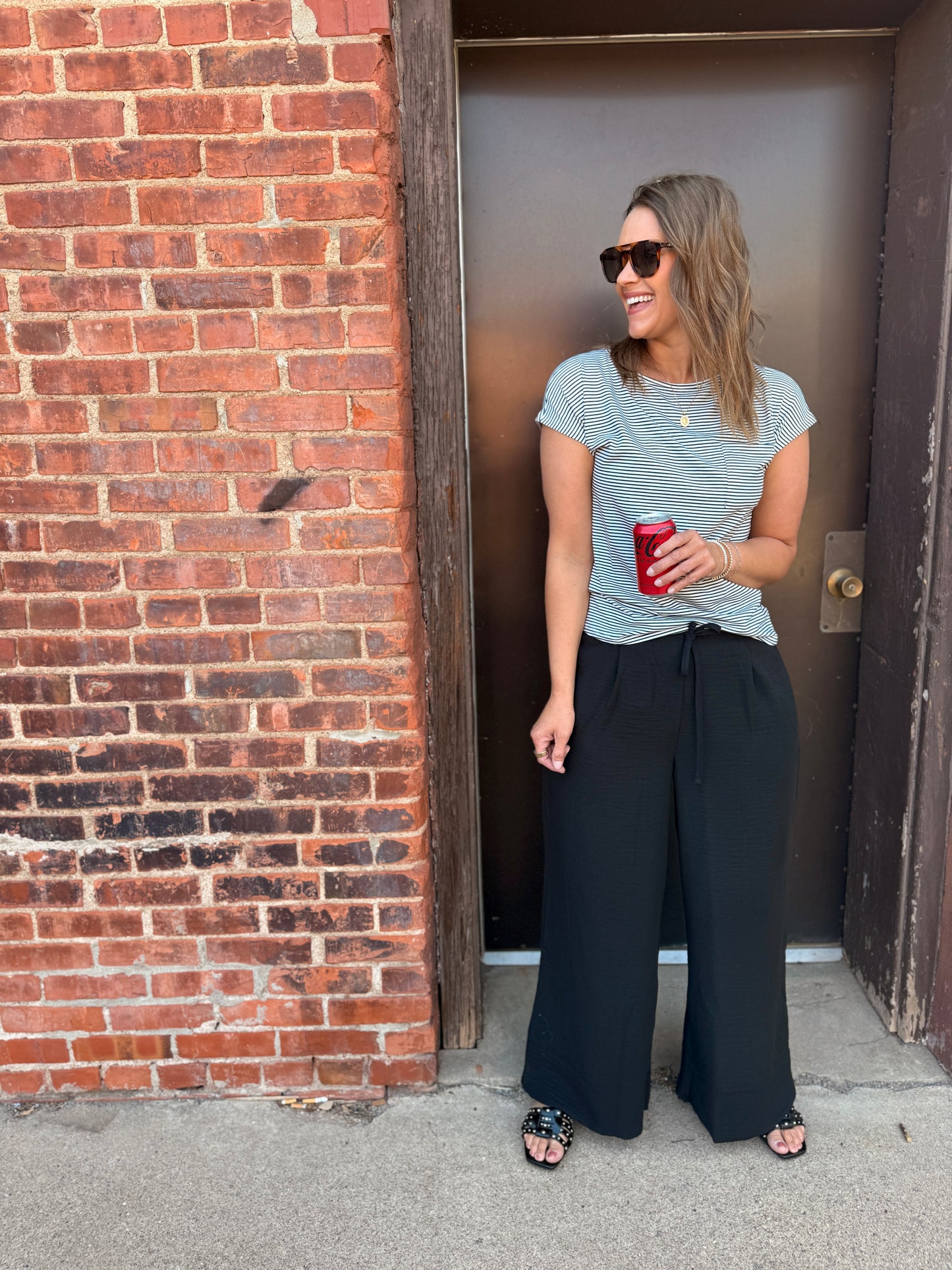 Woven Airflow Drawstring Pants - Black