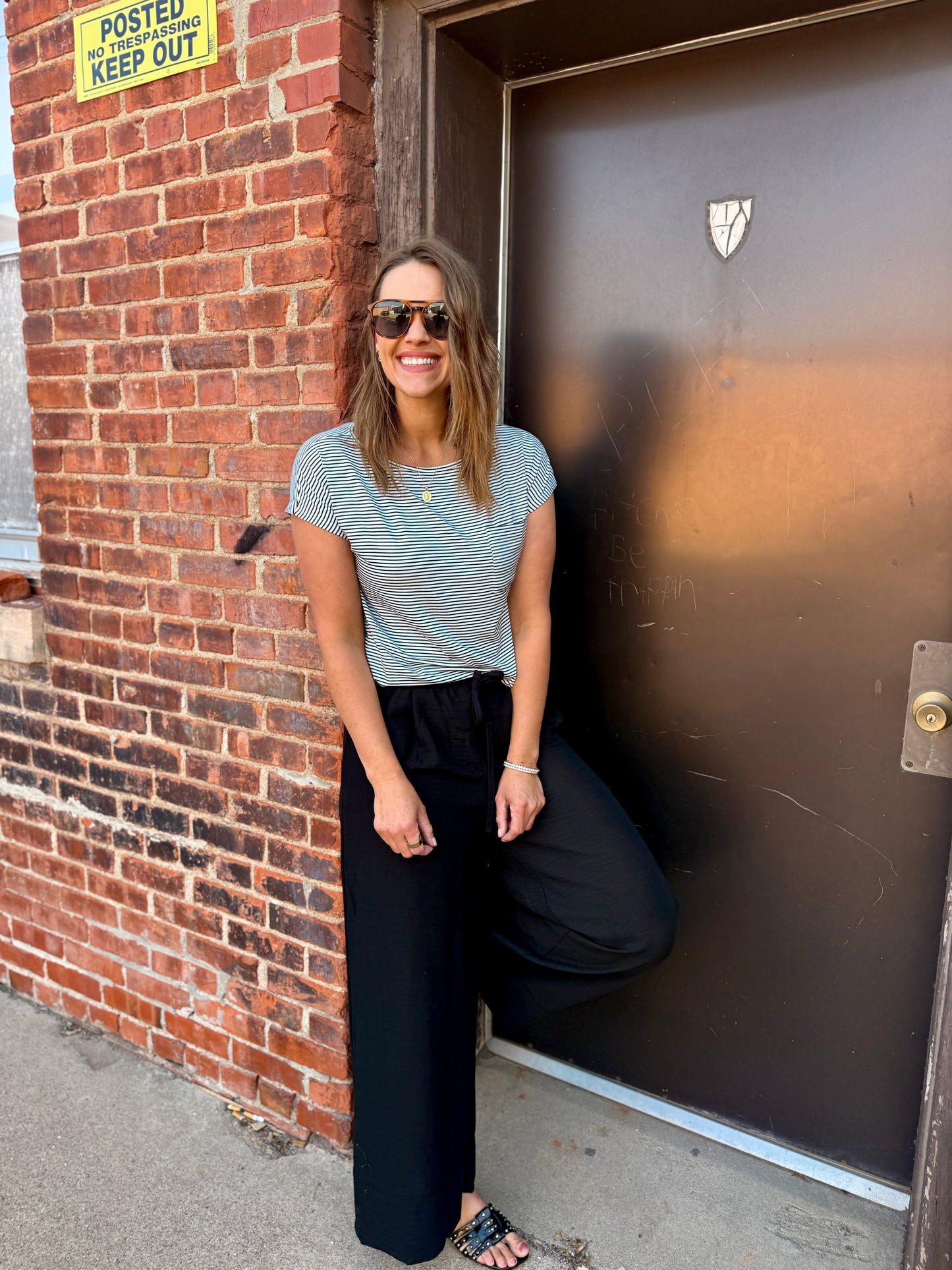 Woven Airflow Drawstring Pants - Black