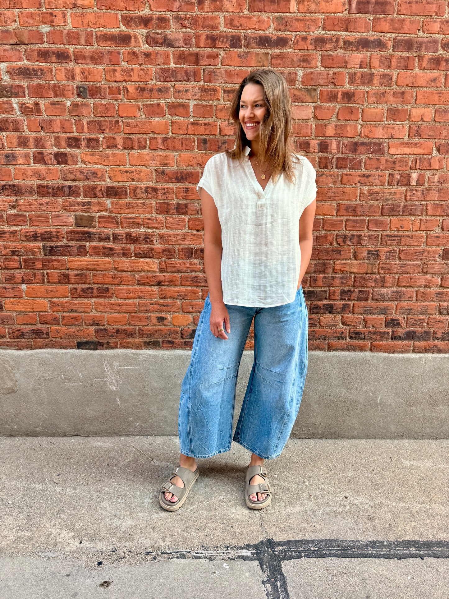 Breezy Shoreline Striped Woven Top