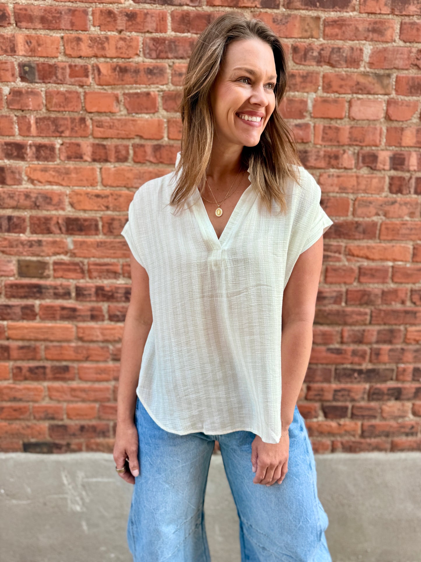 Breezy Shoreline Striped Woven Top