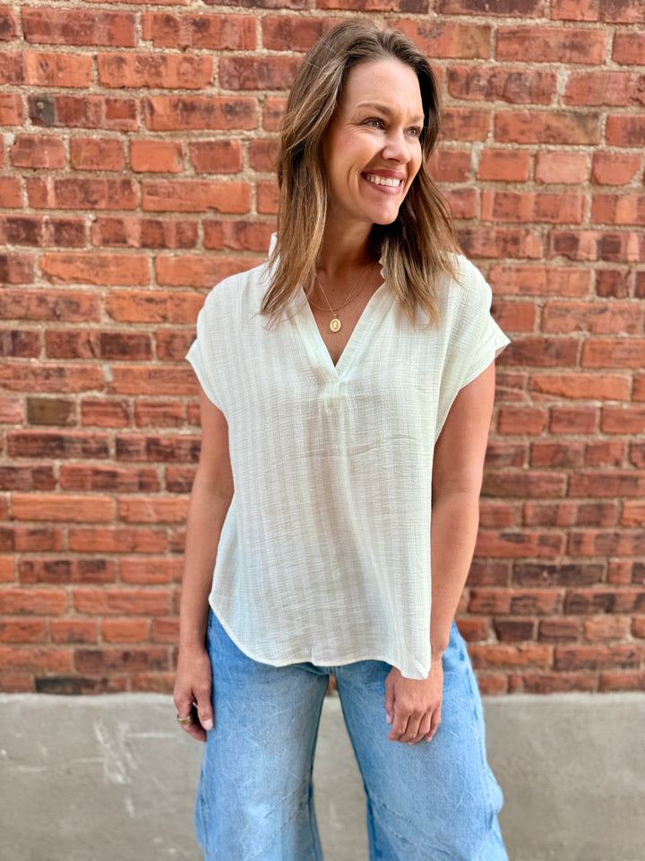 Breezy Shoreline Striped Woven Top