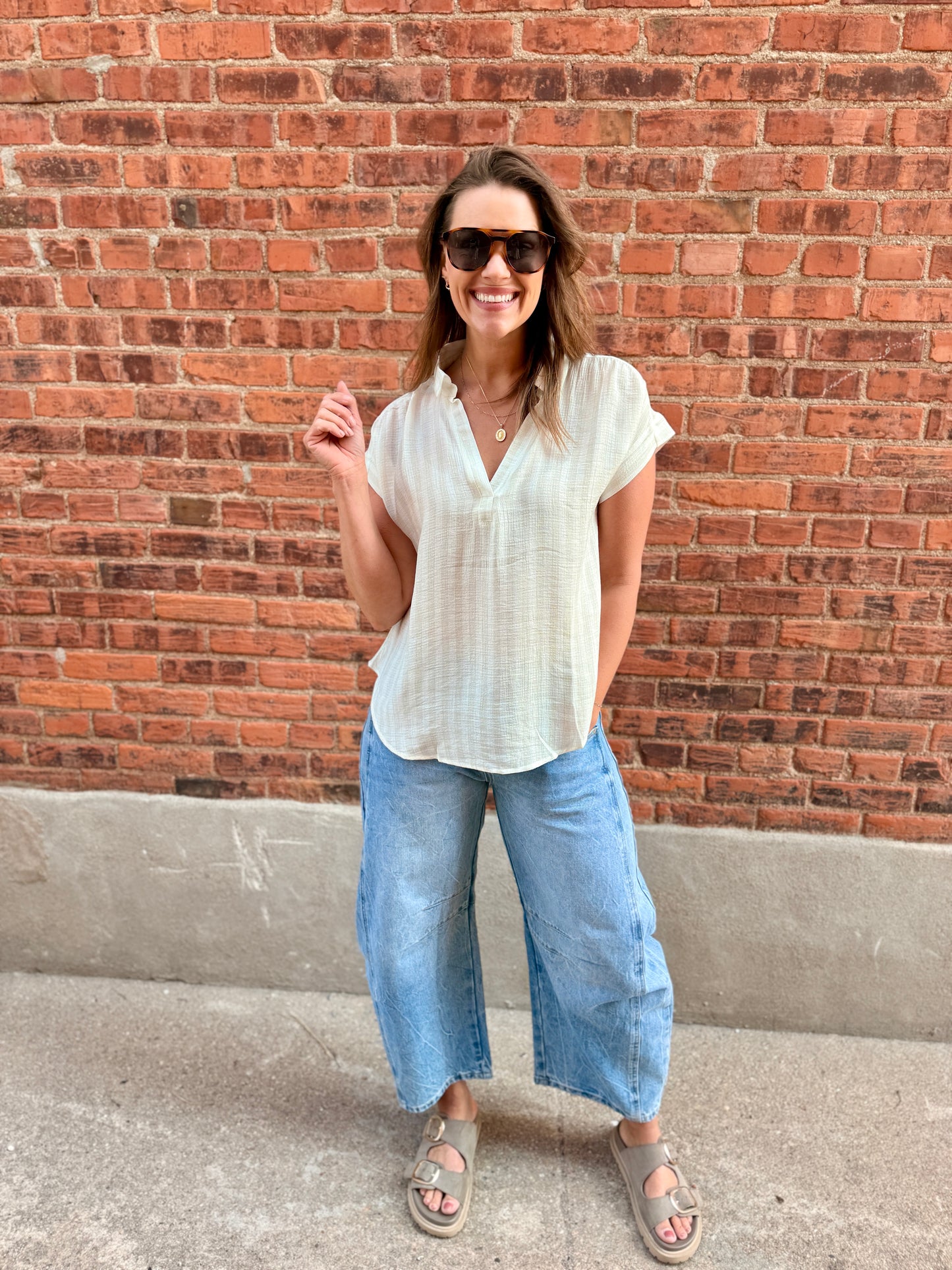 Breezy Shoreline Striped Woven Top