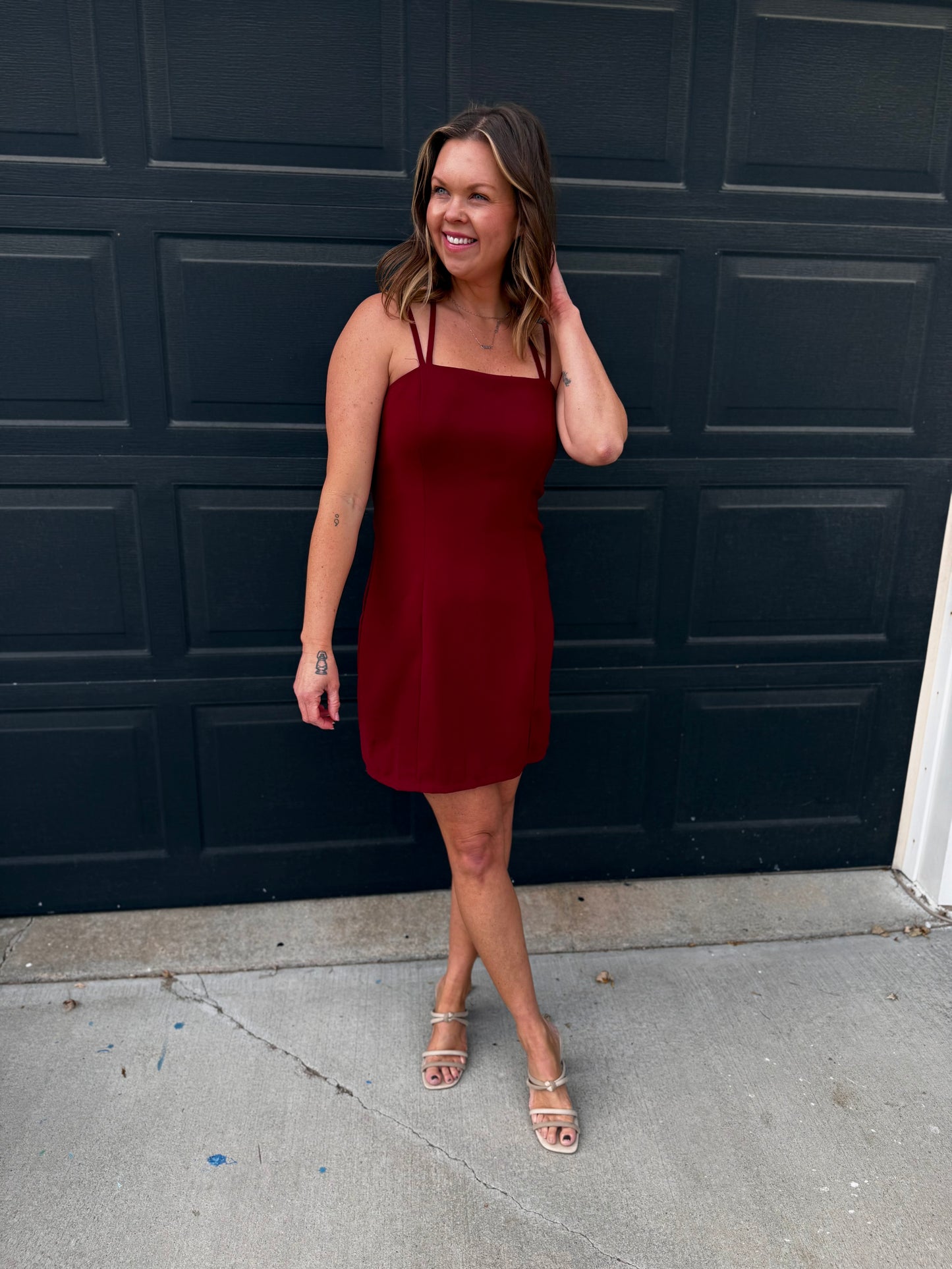 Wine Double Strap Mini Dress