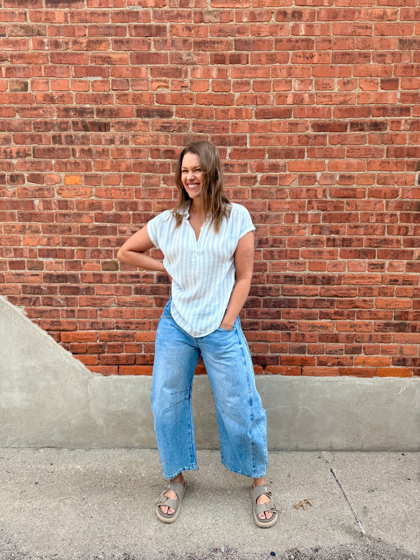 Breezy Shoreline Striped Woven Top