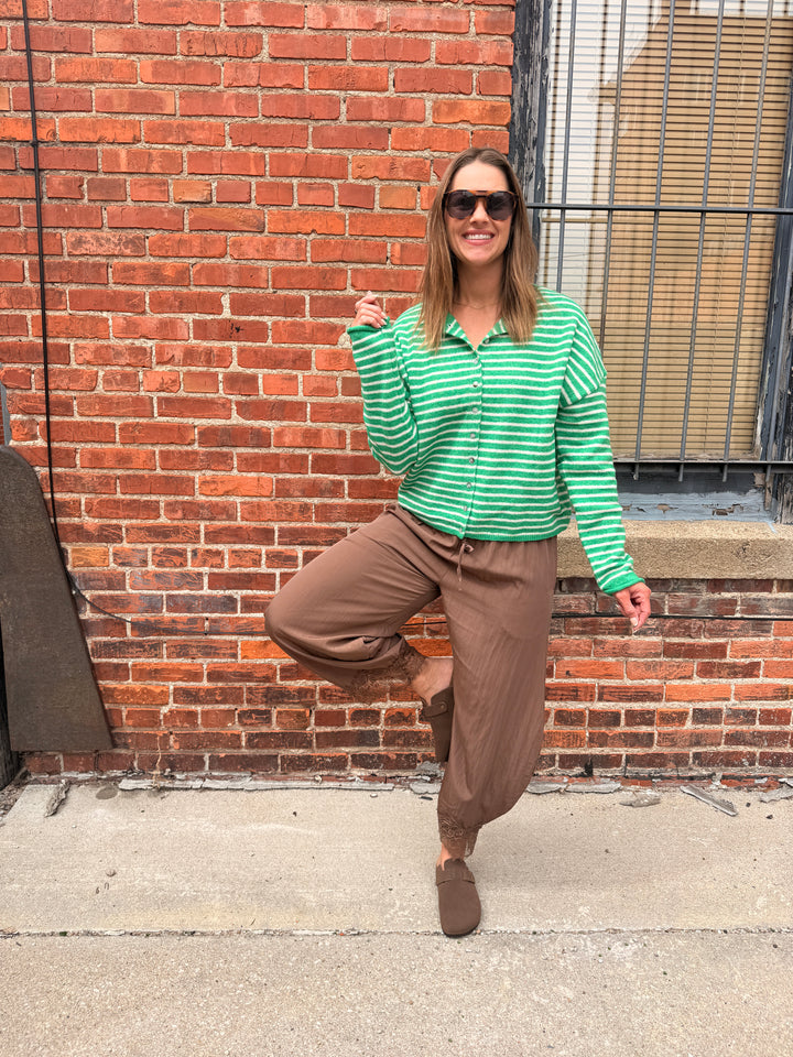 Lucy Lace Hem Balloon Pants - Mocha