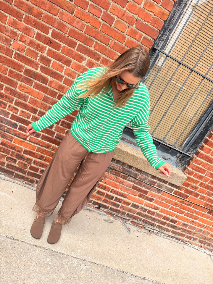 Lucy Lace Hem Balloon Pants - Mocha