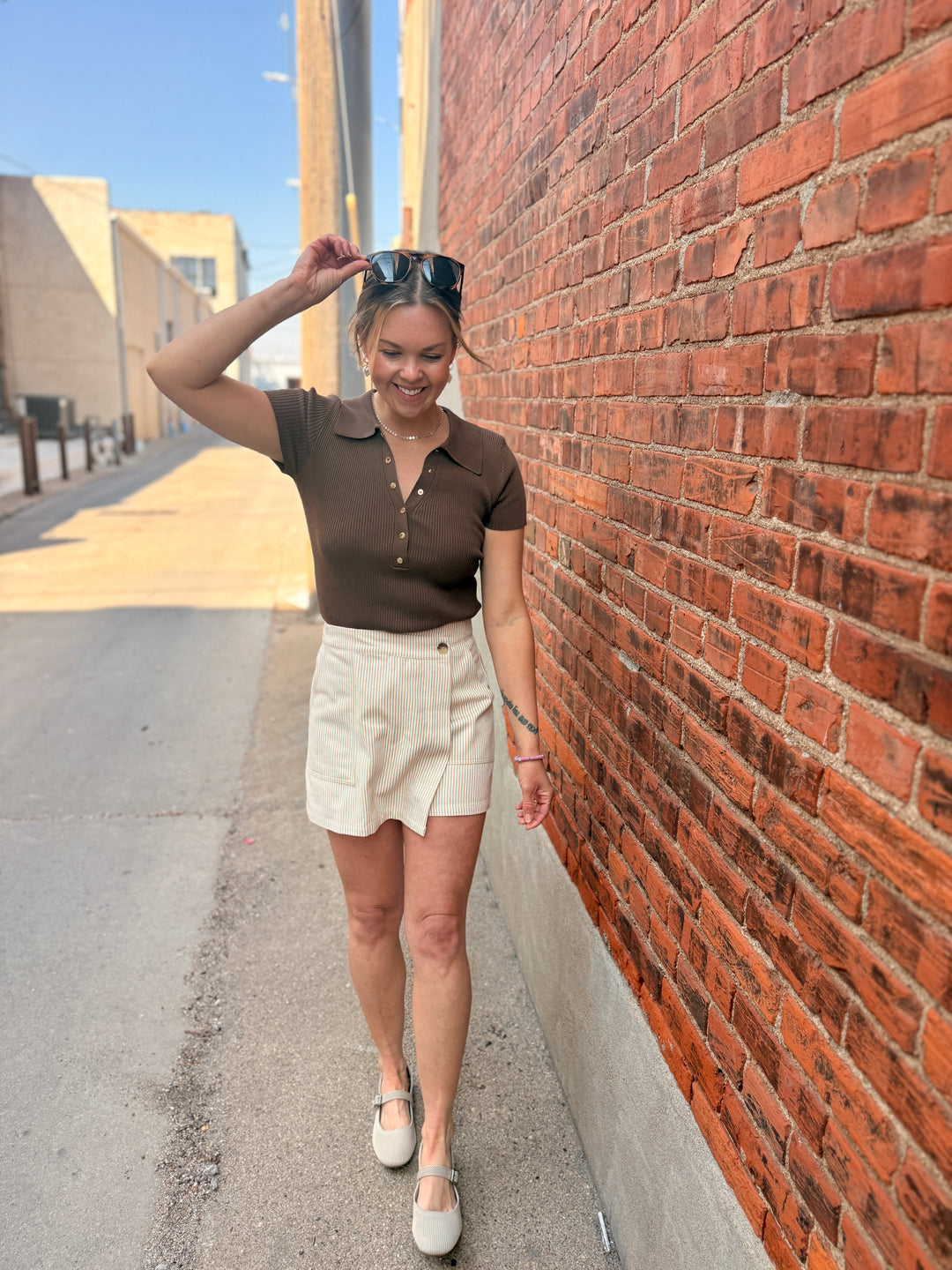 Striped Skort - Taupe