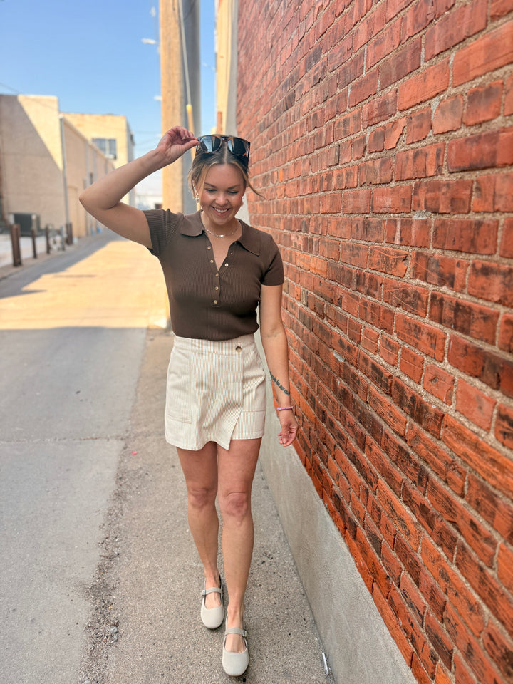 Striped Skort - Taupe