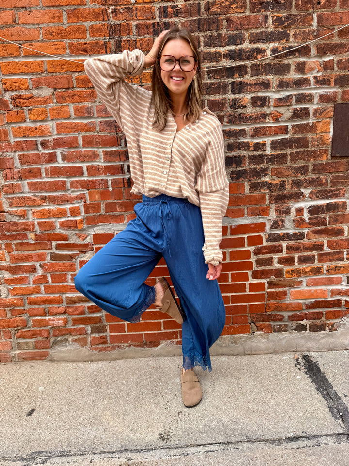 Lucy Lace Hem Balloon Pants - Deep Denim