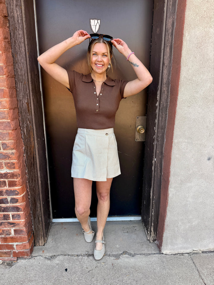 Striped Skort - Taupe
