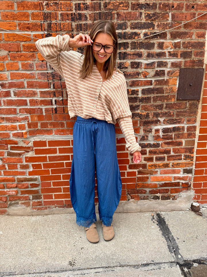 Lucy Lace Hem Balloon Pants - Deep Denim