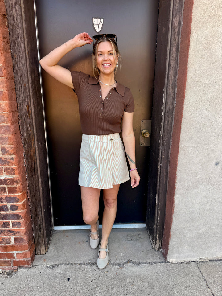 Striped Skort - Taupe