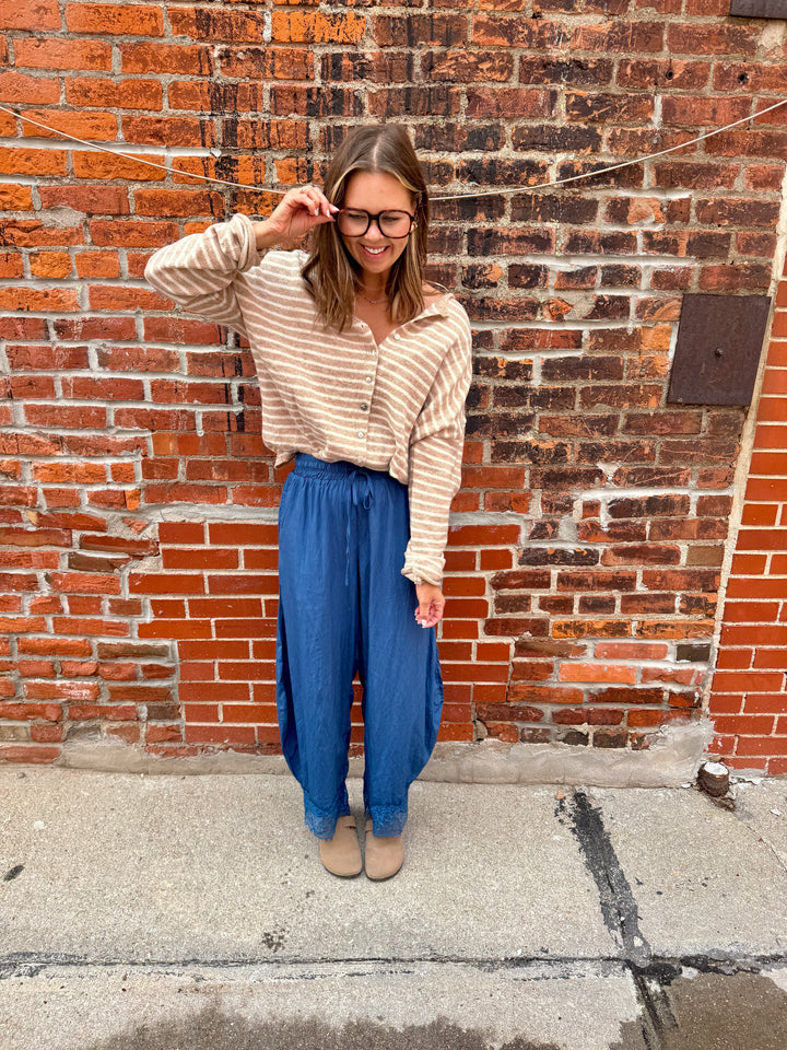 Lucy Lace Hem Balloon Pants - Deep Denim