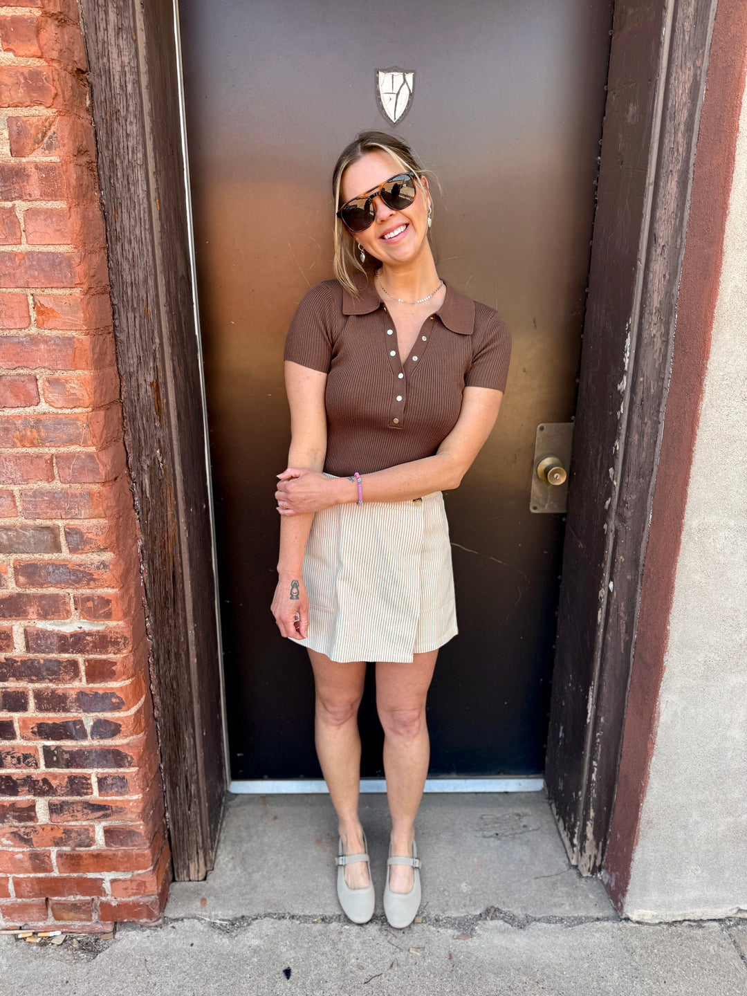 Striped Skort - Taupe
