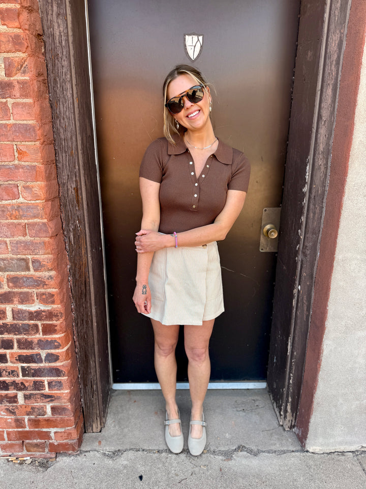 Striped Skort - Taupe