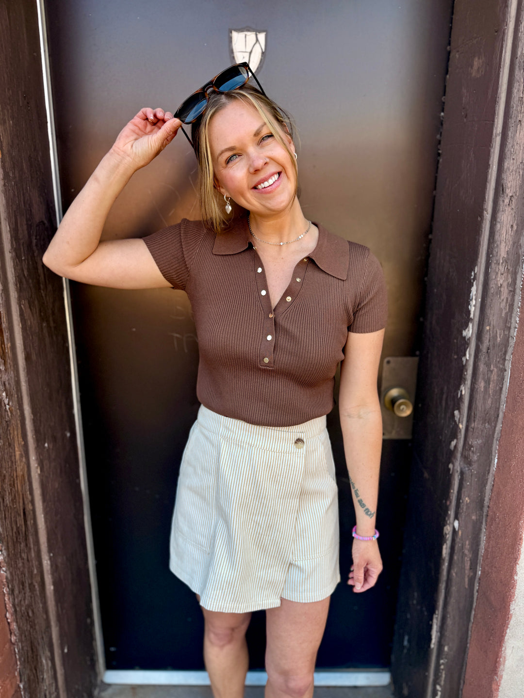 Striped Skort - Taupe