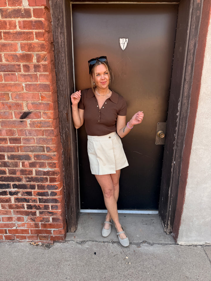Striped Skort - Taupe