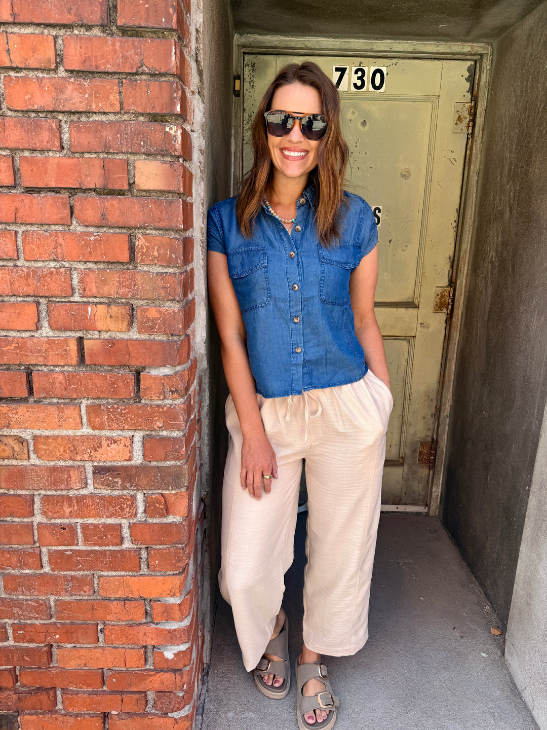 Midnight Meadow Lyocell Chambray Top