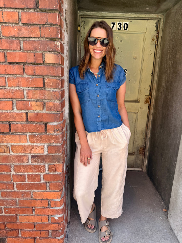 Midnight Meadow Lyocell Chambray Top