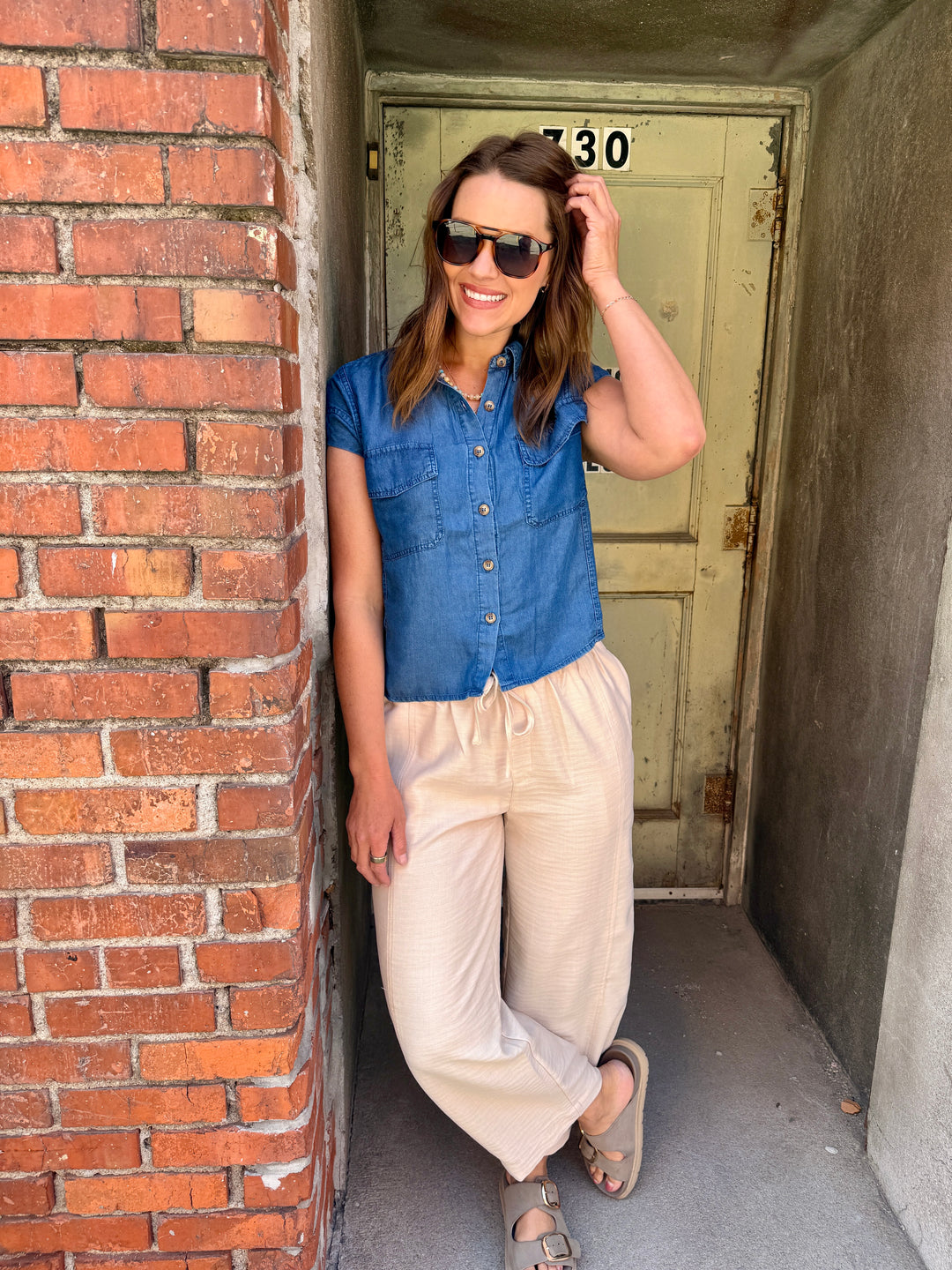 Midnight Meadow Lyocell Chambray Top