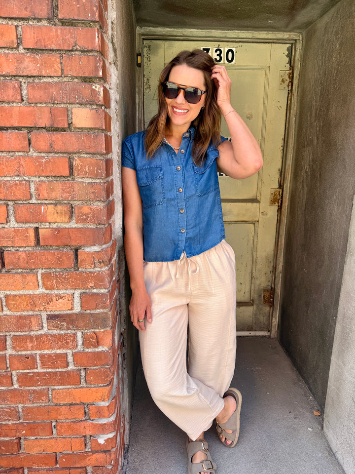 Midnight Meadow Lyocell Chambray Top