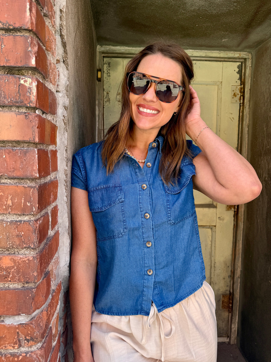 Midnight Meadow Lyocell Chambray Top