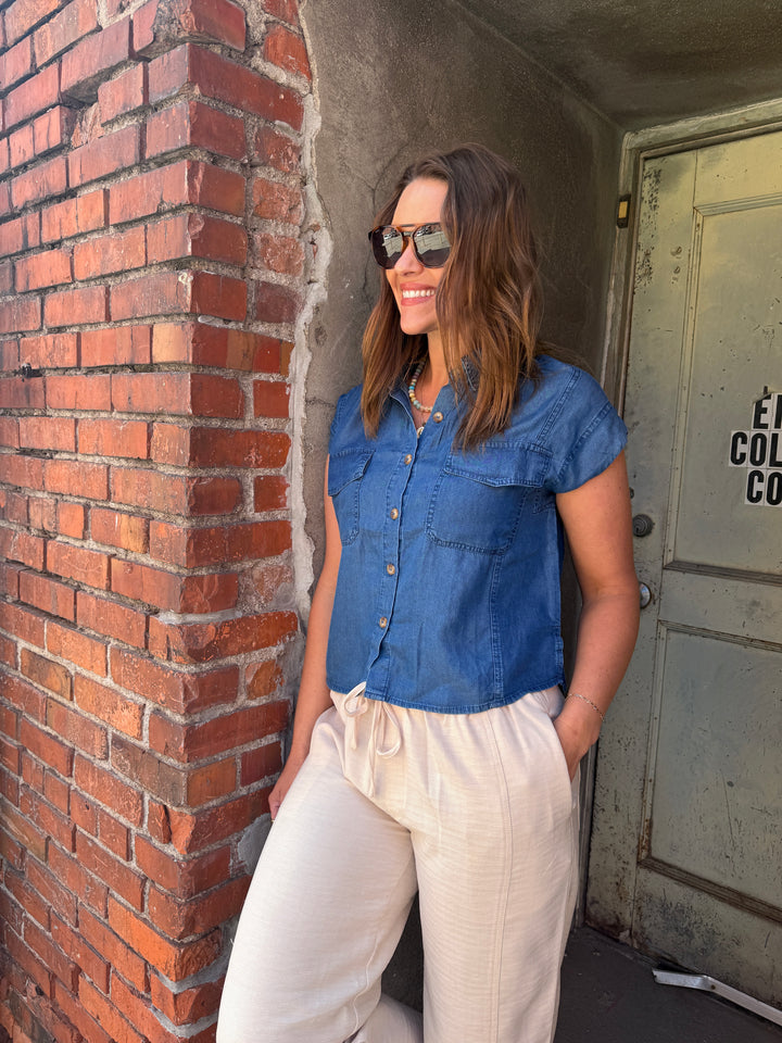 Midnight Meadow Lyocell Chambray Top