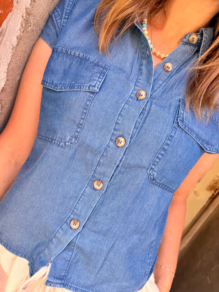 Midnight Meadow Lyocell Chambray Top