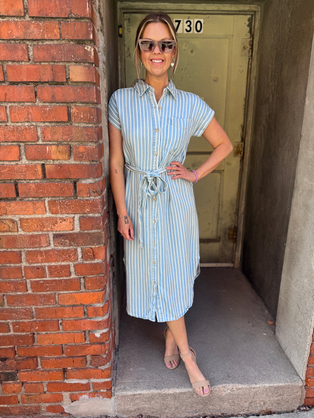 Stripe Chambray Midi Dress Small Stripe Chambray Midi Dress Small