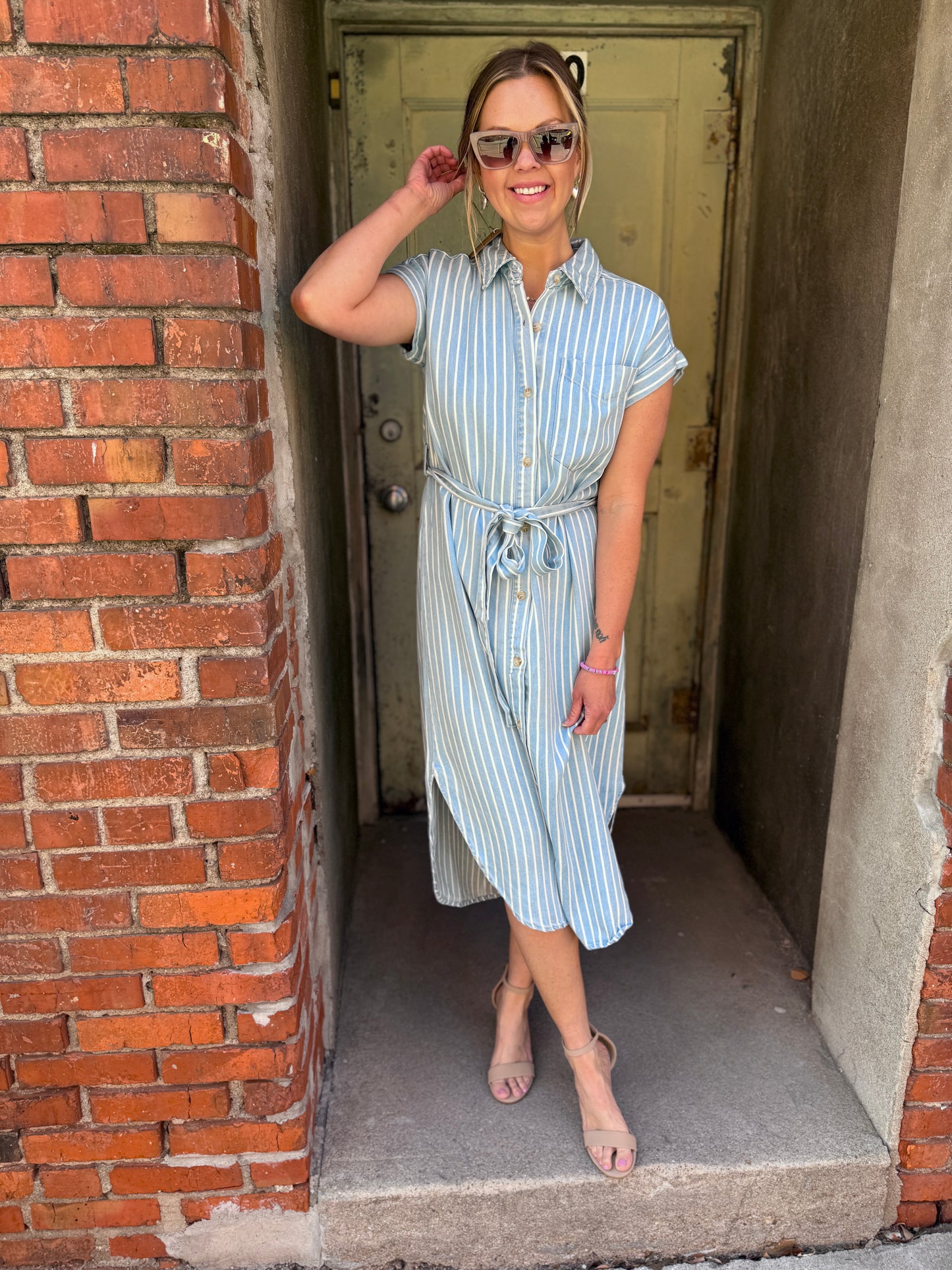 Stripe Chambray Midi Dress