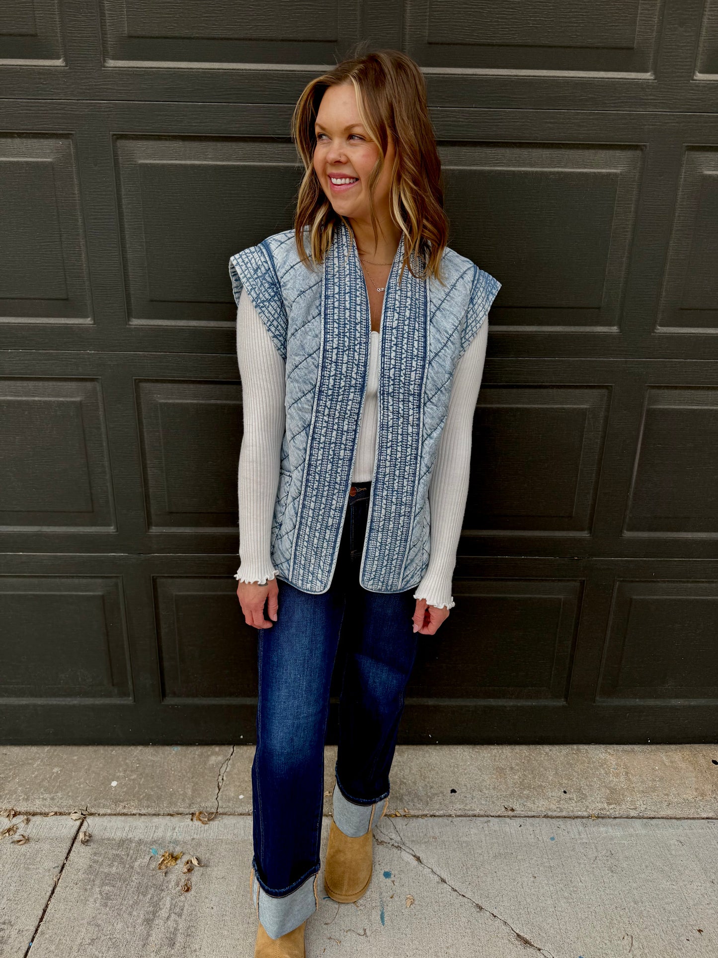 Quilted Oversized Denim Vest