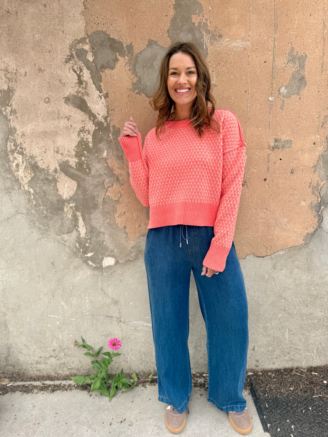 The Julian Geometric Knit Sweater - Coral