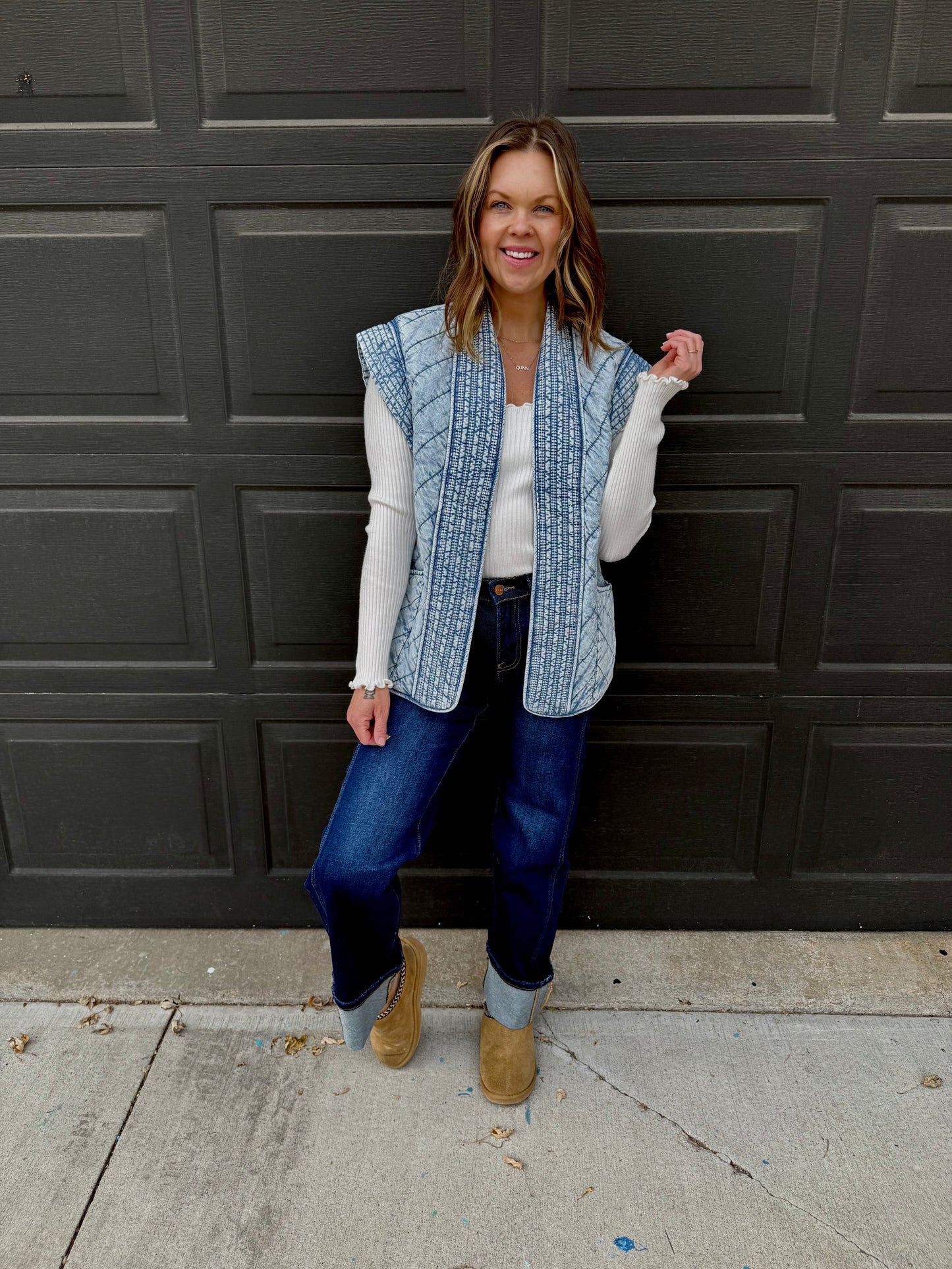 Quilted Oversized Denim Vest