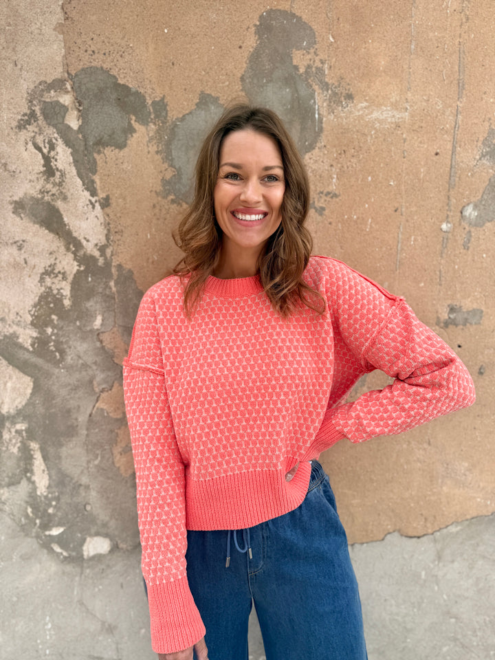 The Julian Geometric Knit Sweater - Coral