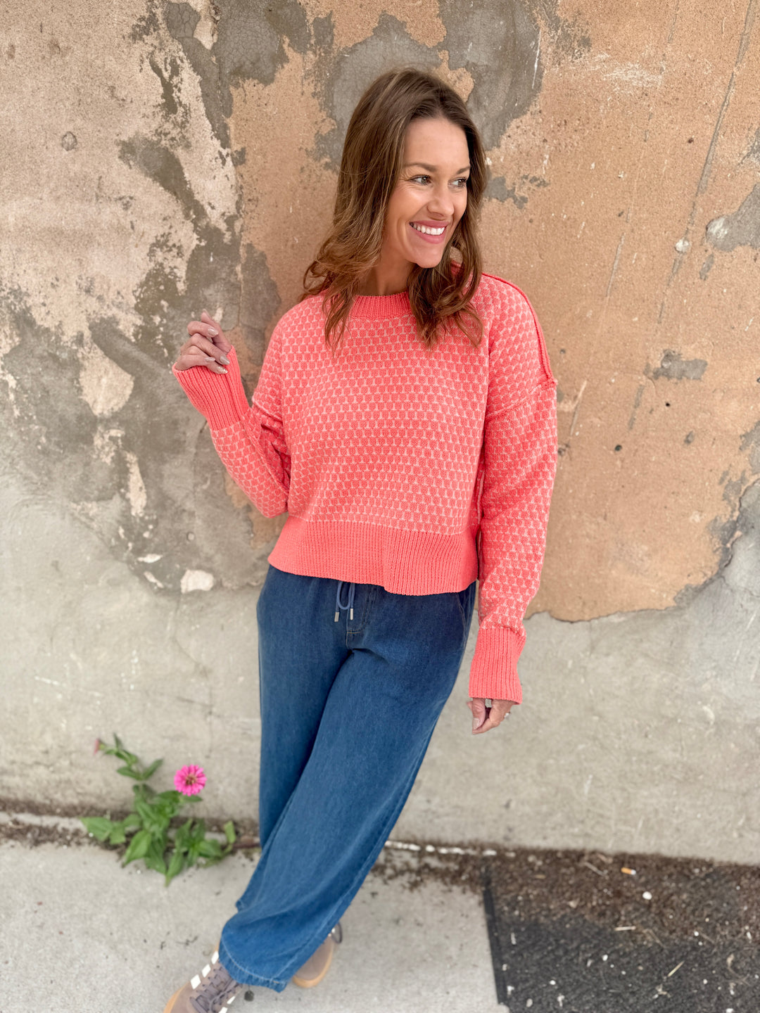 The Julian Geometric Knit Sweater - Coral