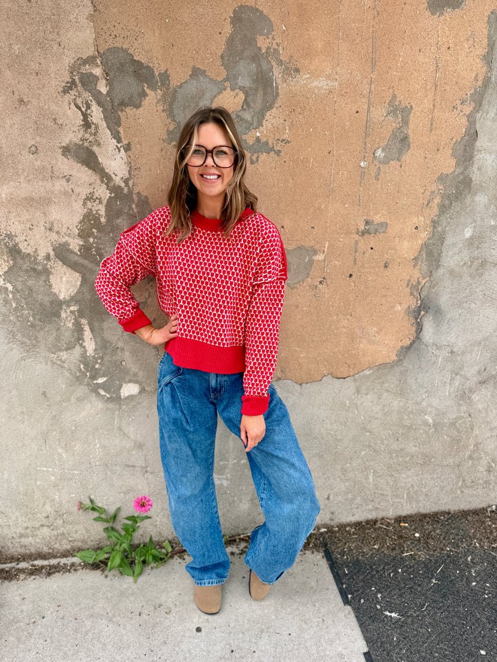 The Julian Geometric Knit Sweater - Red