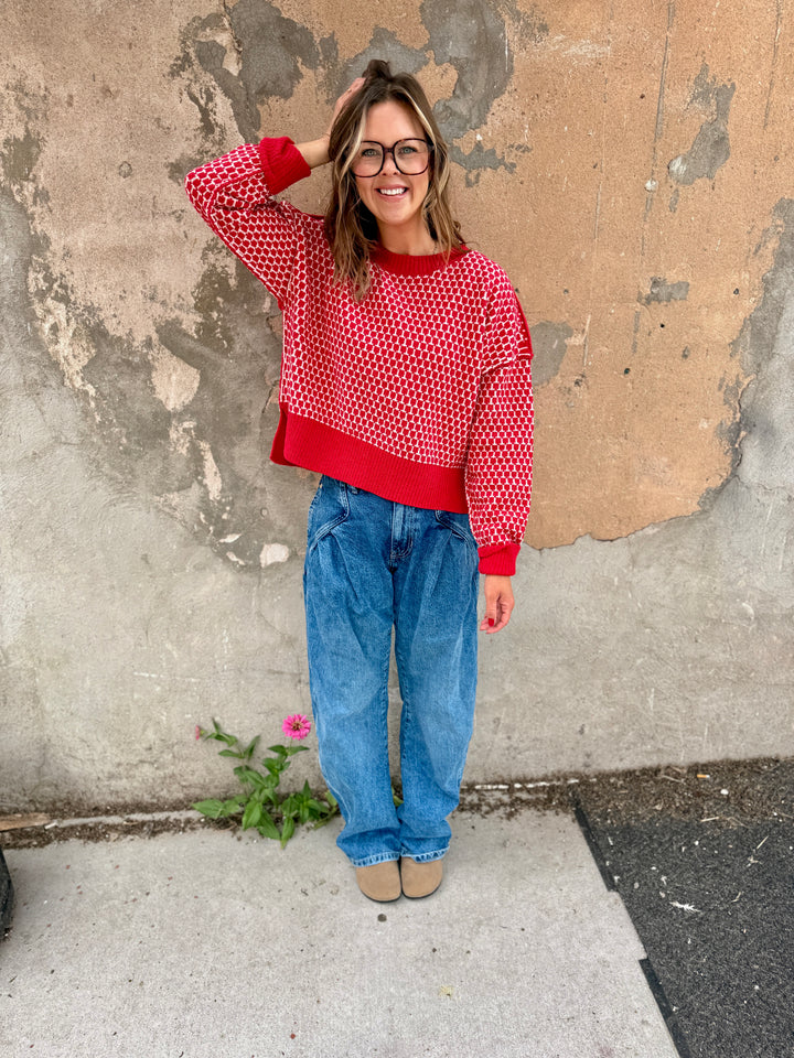 The Julian Geometric Knit Sweater - Red
