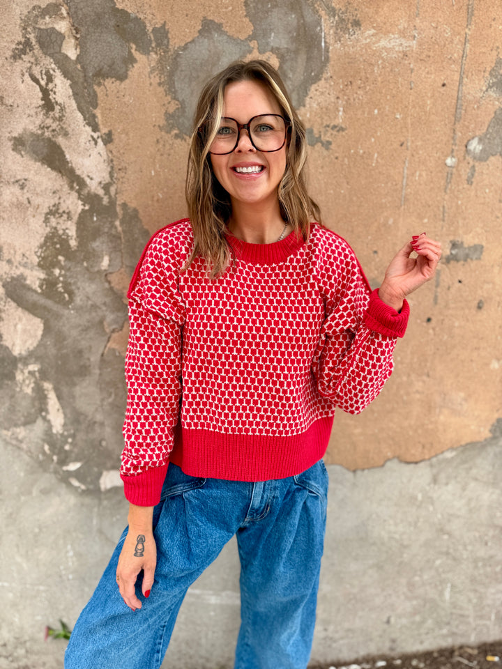 The Julian Geometric Knit Sweater - Red