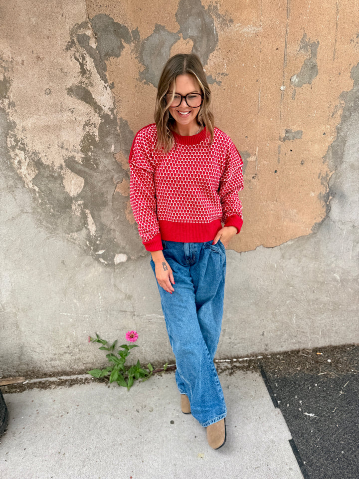 The Julian Geometric Knit Sweater - Red