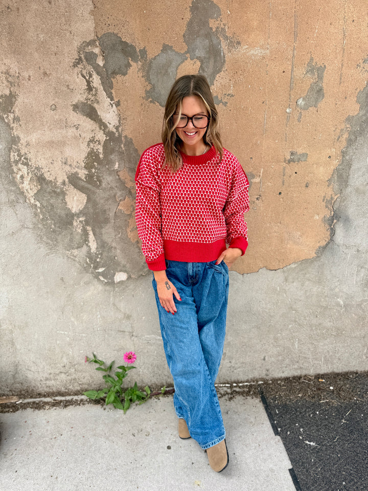 The Julian Geometric Knit Sweater - Red