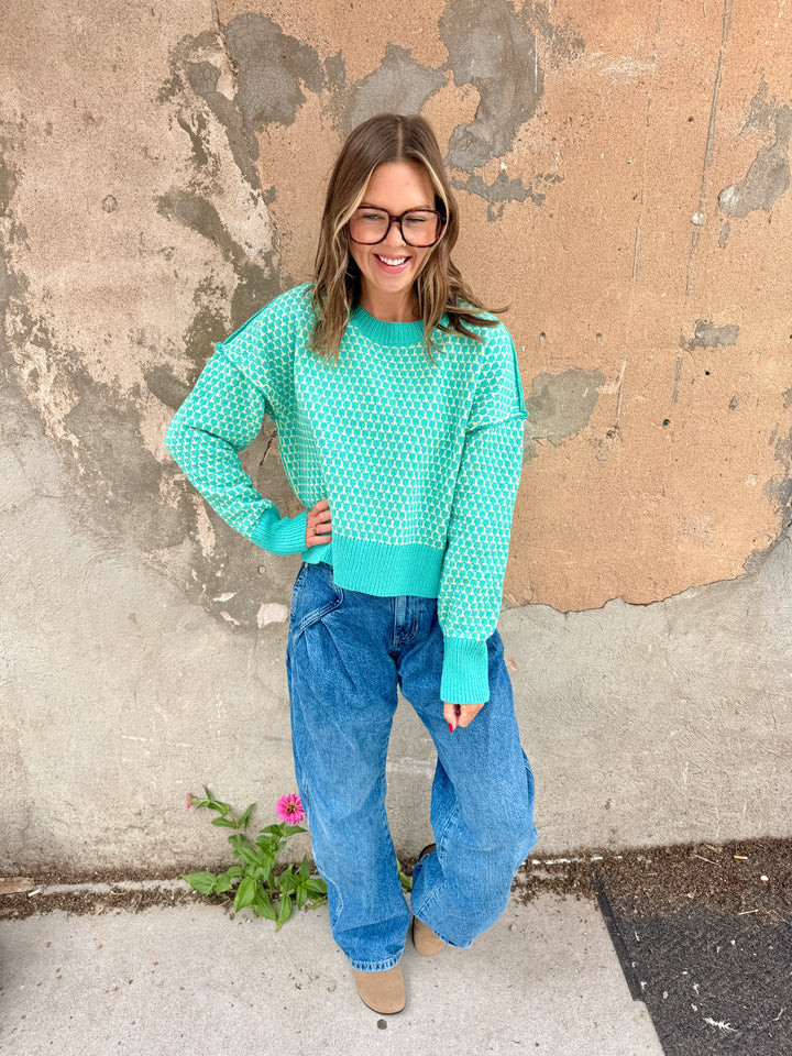 The Julian Geometric Knit Sweater - Seafoam