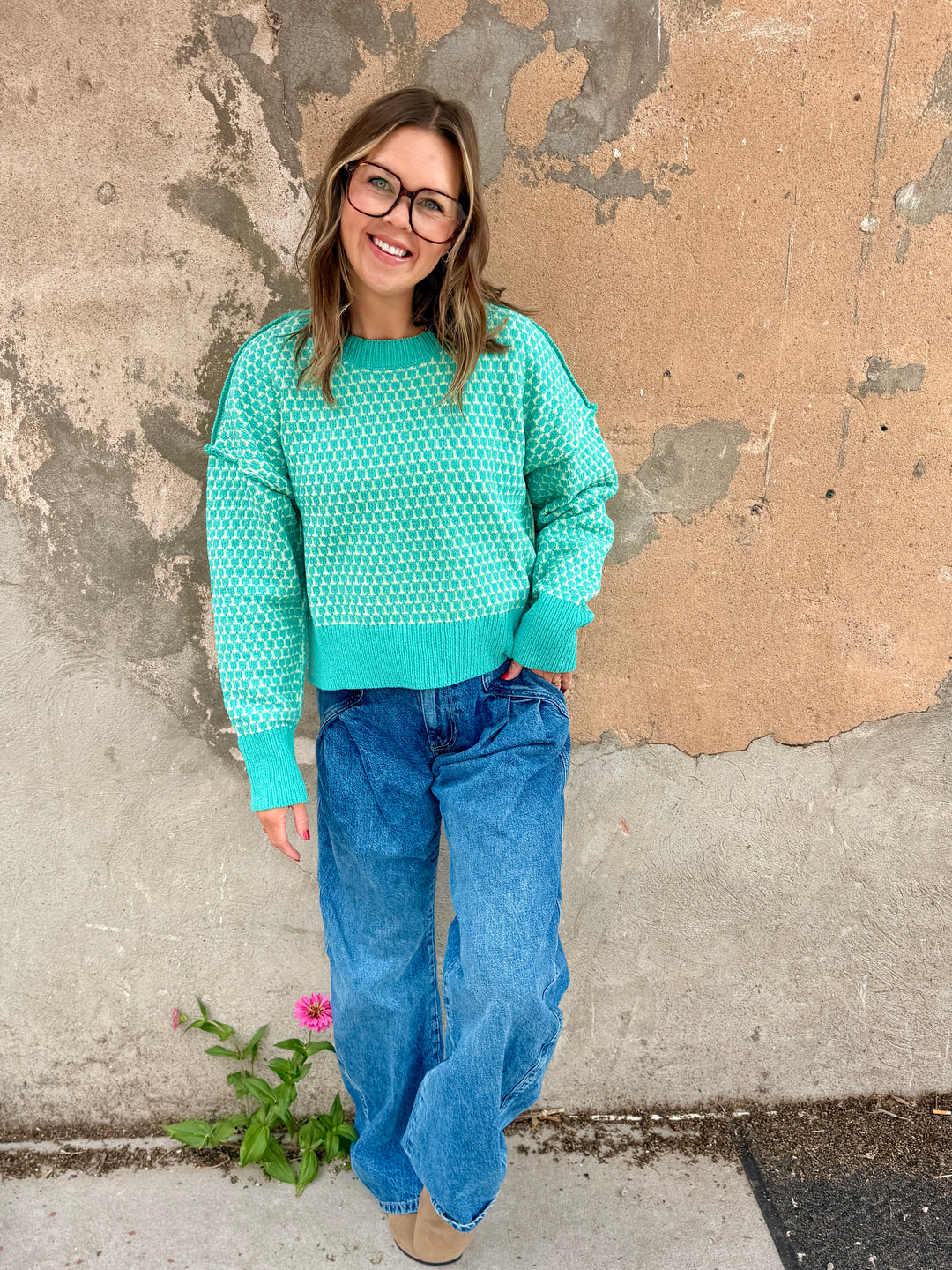 The Julian Geometric Knit Sweater - Seafoam