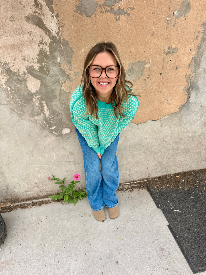 The Julian Geometric Knit Sweater - Seafoam